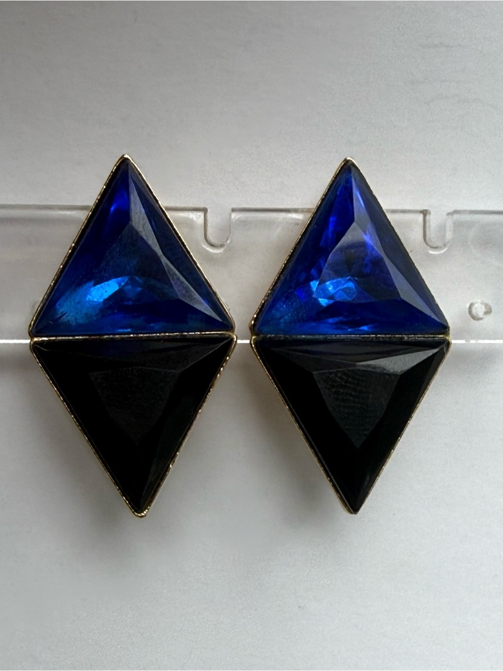 Vintage 1980s Anne Klein Signed Blue & Black Geometric Clip On Earrings